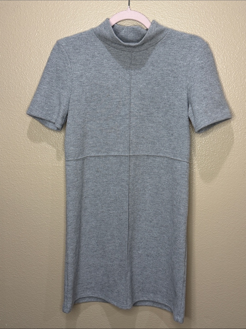 NEW Zara Cotton Blend Reverse Seam Short Sleeve Mini Dress - Grey - Picture 4 of 8